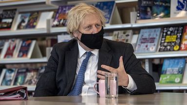 Prime Minister Boris Johnson meets with teachers in the library during a visit to Sedgehill School in Lewisham, south east London, to see preparations for students returning to school. Picture date: Tuesday February 23, 2021.